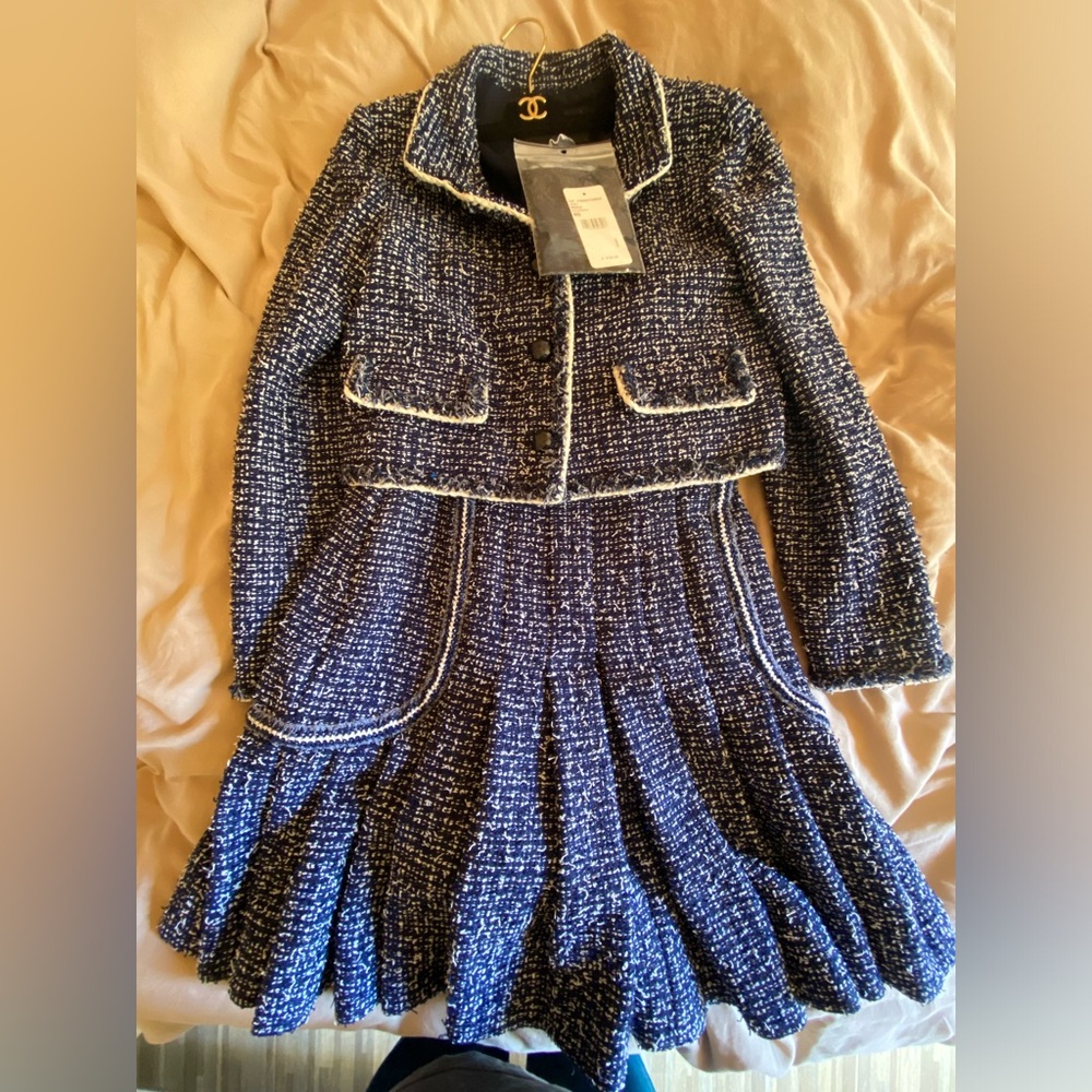 CHANEL Blue and White Tweed Skirt
